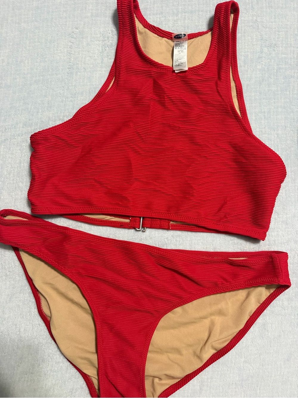 Old Navy Red Ribbed High-Neck Bikini Set